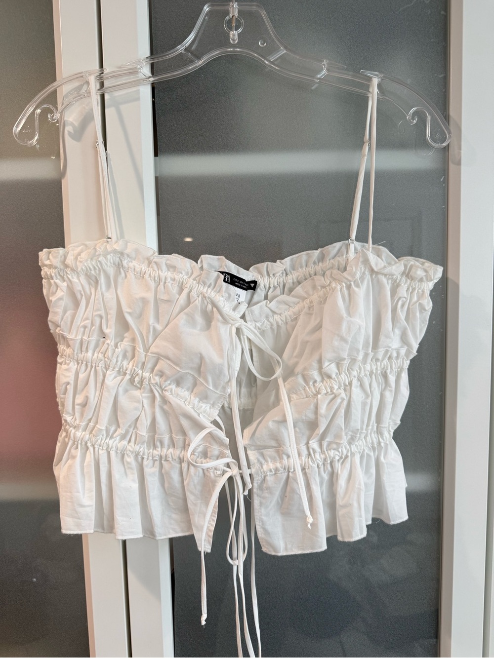 White Smocked Tie-Front Tank Top S